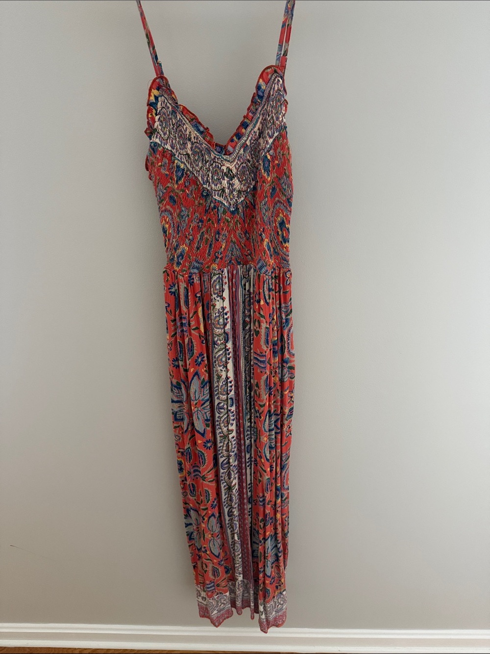 Angie Coral Paisley Spaghetti-Strap Maxi Dress